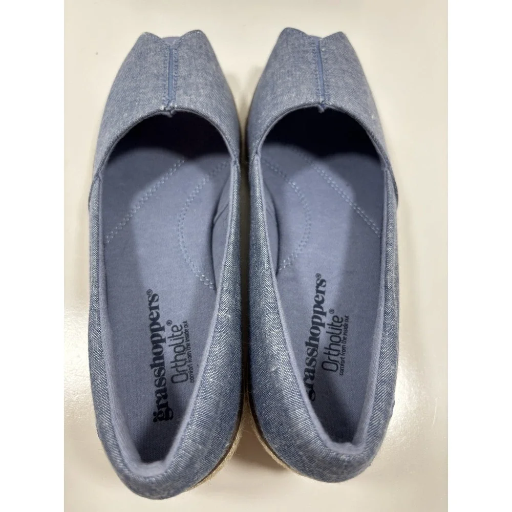 Grasshoppers Ortholite Sneaker Blue Fabric Women's Size 9 M Peep Toe Cork‎